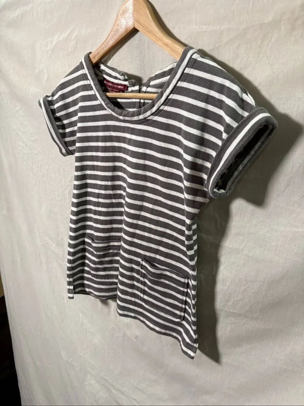 Comptoir des Cotonniers Gray White Striped Pocket Tee Shirt 100% Cotton Sz S - Picture 2 of 8